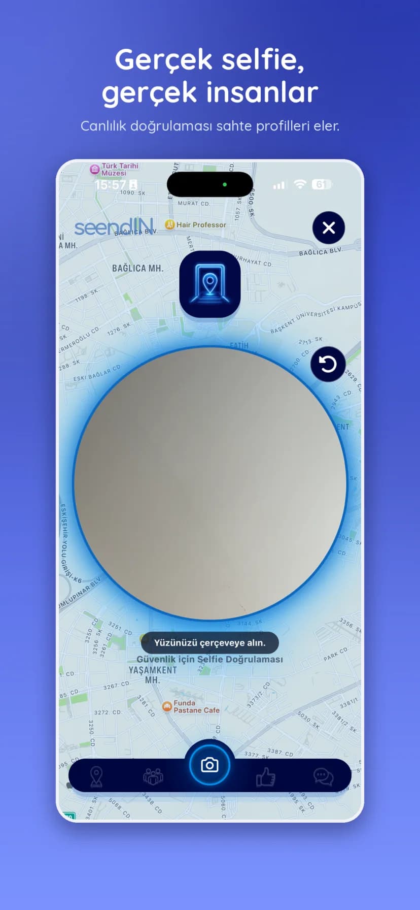 seendIN – Konum ve Selfie Tabanlı Tanışma Uygulaması ekran 2